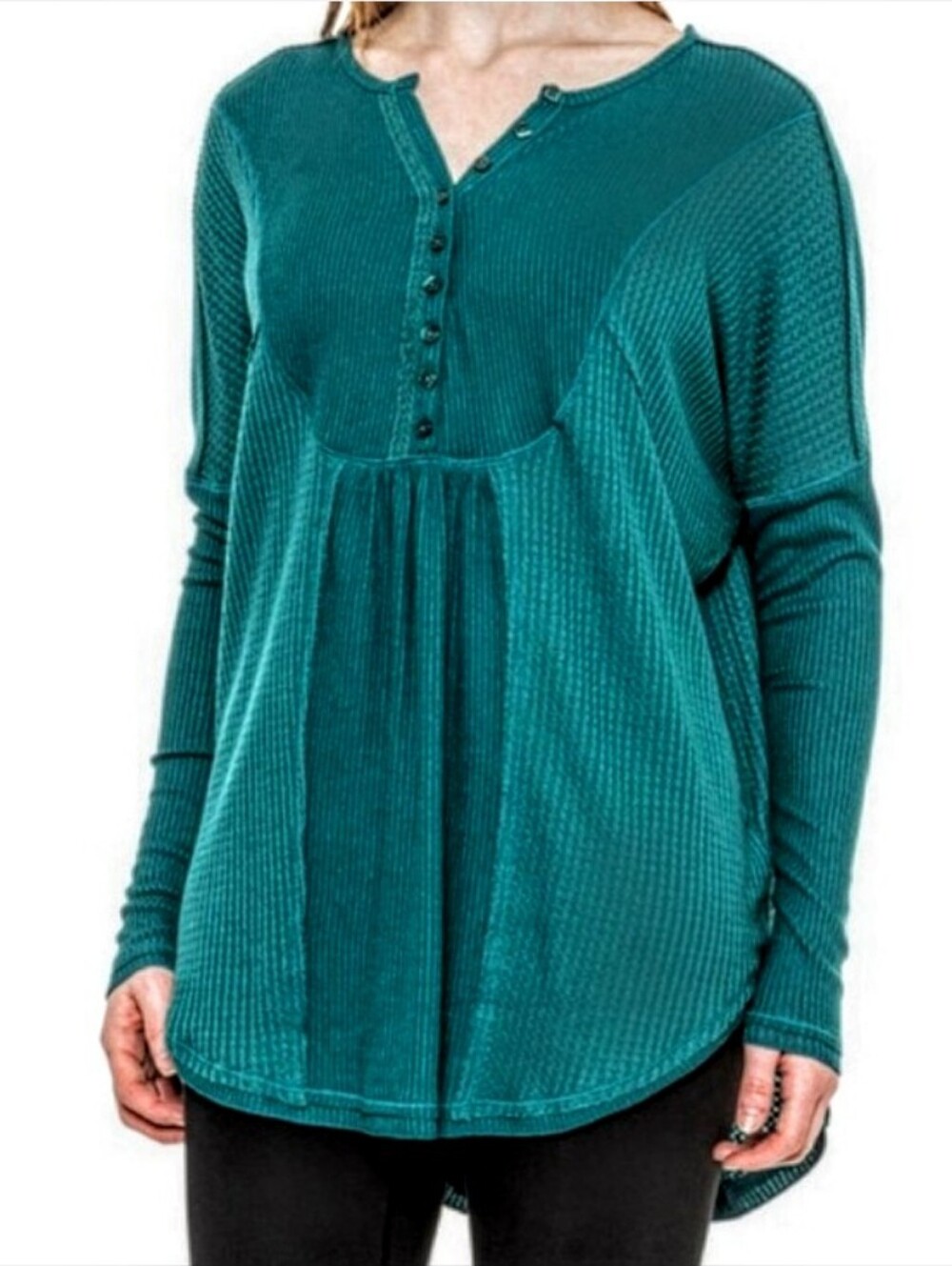 Free People Leo Oversized Henley Soft Waffle Knit Tunic Sweater sz M